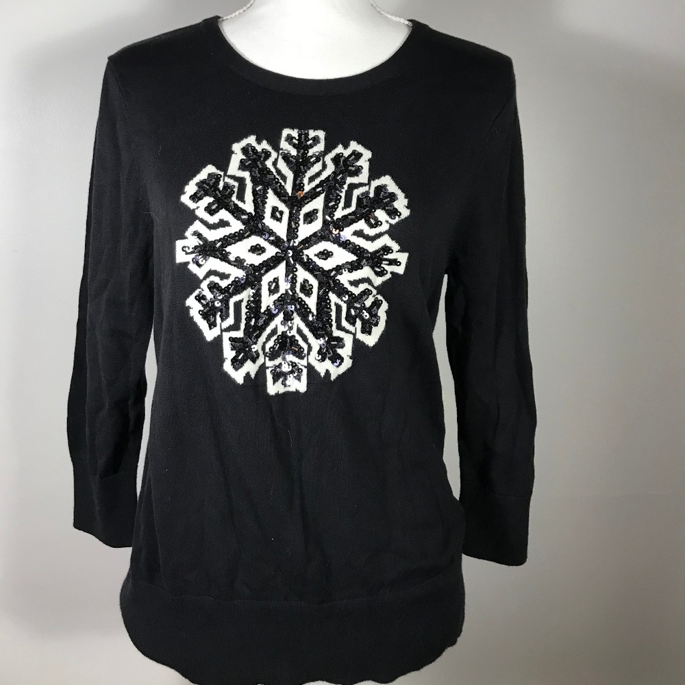 Land's End Black Supima Cotton Snowflake T Shirt